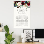 Burgundy Bouquet | Floral 9 Tabel Zitkuur Poster (Thuiskantoor)