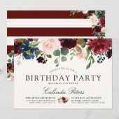 Burgundy Bouquet | Floral Birthday Party Kaart (Voorkant / Achterkant)