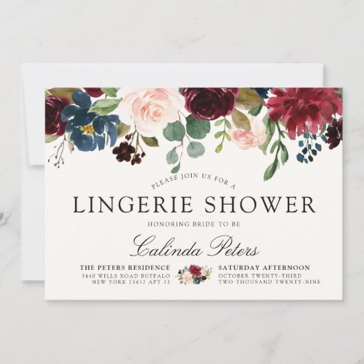 Burgundy Bouquet | Floral Lingerie Shower Kaart (Voorkant)