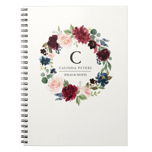 Burgundy Bouquet | Florence-monogram Notitieboek (Voorkant)