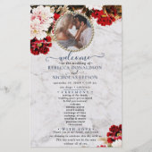 Burgundy Bouquet met Marmer Wedding Program (Voorkant)