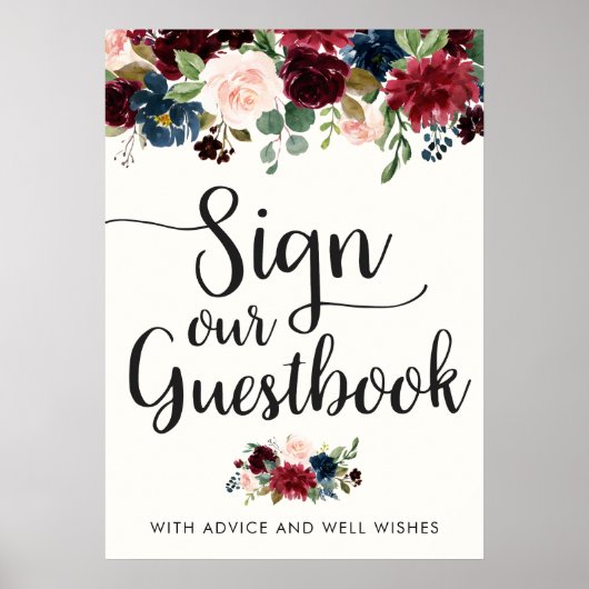 Burgundy Bouquet | Onderteken ons Guestbook Poster (Voorkant)