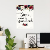 Burgundy Bouquet | Onderteken ons Guestbook Poster (Thuiskantoor)