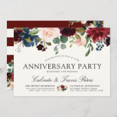 Burgundy Bouquet | Partij Jubileum Kaart (Voorkant / Achterkant)