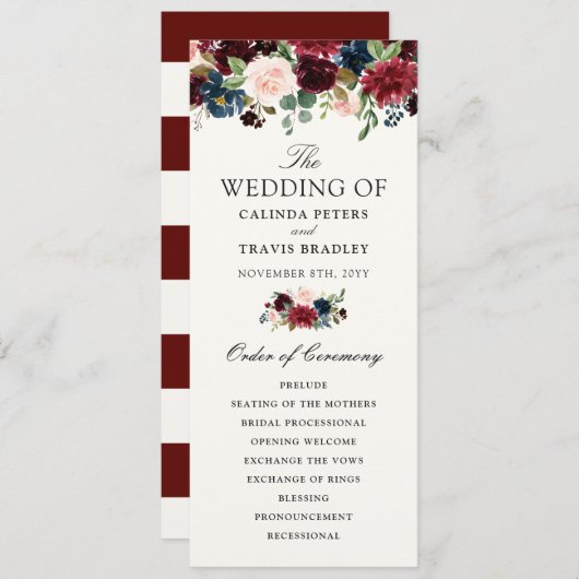 Burgundy Bouquet | Programma Floral Wedding Programmakaart (Voorkant / Achterkant)
