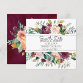 Burgundy Bouquet Save the Date Kaart (Voorkant / Achterkant)