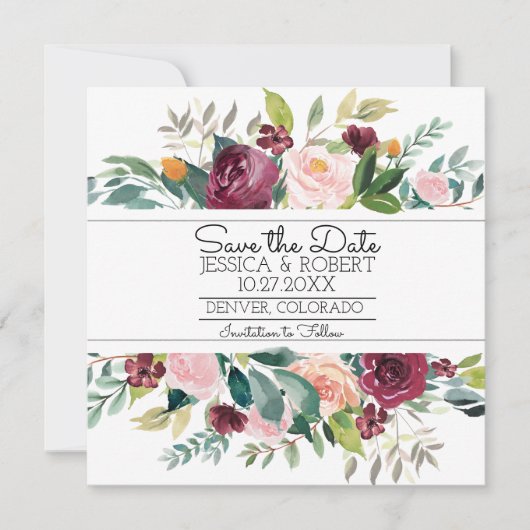 Burgundy Bouquet Save the Date Kaart (Voorkant)