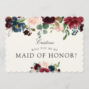 Burgundy Bouquet Weddenschap Maid of Honor Kaart
