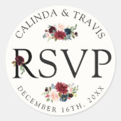 Burgundy Bouquet | Weddenschap RSVP Ronde Sticker (Voorkant)