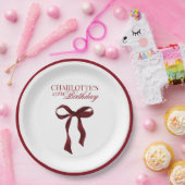 Burgundy Bow Birthday Papieren Bordje (Feest)