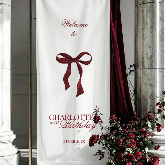 Burgundy Bow Birthday Party Shower Spandoek