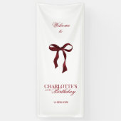 Burgundy Bow Birthday Party Shower Spandoek (Verticaal)