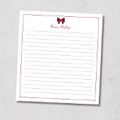 Burgundy Bow Border Custom Name Lined Notitieblok