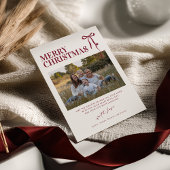Burgundy Bow Christmas Card with Photo Kaart
