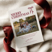 Burgundy Bow Christmas Card with Photo Kaart