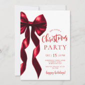 Burgundy Bow Christmas Party Invitation Kaart (Voorkant)