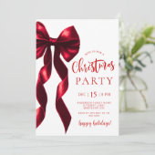 Burgundy Bow Christmas Party Invitation Kaart (Staand voorkant)