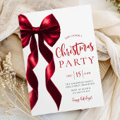 Burgundy Bow Christmas Party Invitation Kaart