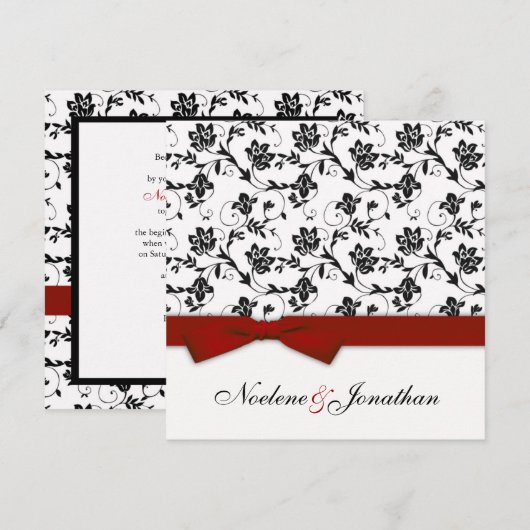 Burgundy Bow Flower Wedding Invitation Kaart (Voorkant / Achterkant)