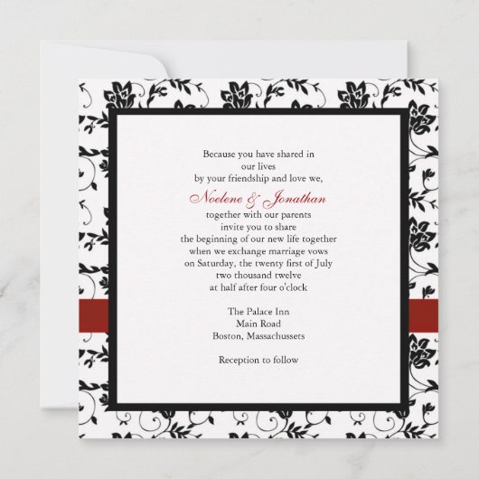 Burgundy Bow Flower Wedding Invitation Kaart (Achterkant)