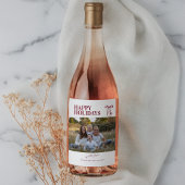 Burgundy Bow Happy Holidays Photo Wine Label Wijn Etiket