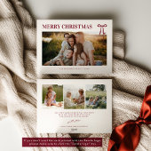 Burgundy Bow Photo Christmas Card Feestdagenkaart