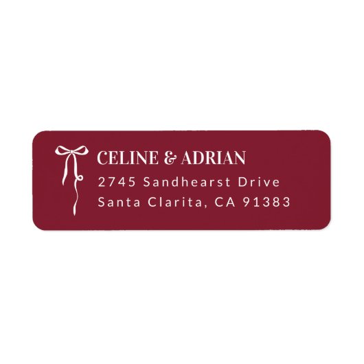 Burgundy Bow Return Address Label (Voorkant)