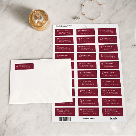 Burgundy Bow Return Address Label