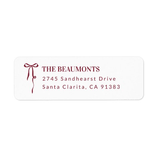 Burgundy Bow Return Address Label (Voorkant)