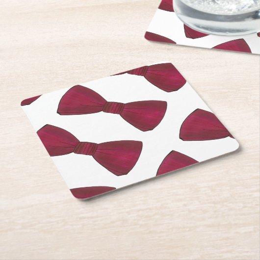 Burgundy Bow Stropdas Bowtie Groom Prom Wedding Mo Kartonnen Onderzetters (Schuin)