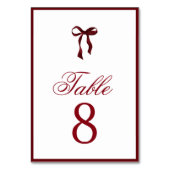 Burgundy Bow Table Number Kaart (Voorkant)