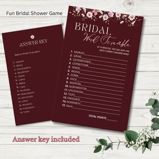Burgundy Bridal Word Scramble Game With Answer Key (Creator heeft geüpload)
