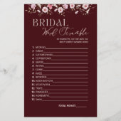 Burgundy Bridal Word Scramble Game With Answer Key (Voorkant)