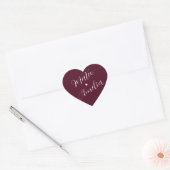 Burgundy Bride en Groom Names op Wedding Heart St Hart Sticker (Envelop)