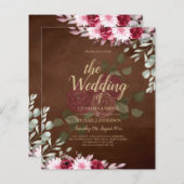 Burgundy Brown Floral Winter Fall Wedding Invite (Voorkant / Achterkant)