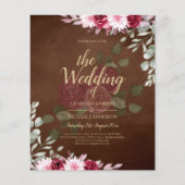 Burgundy Brown Floral Winter Fall Wedding Invite (Voorkant)
