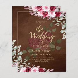 Burgundy Brown Floral Winter Fall Wedding Invite