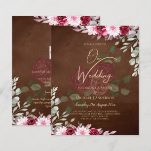 Burgundy Brown Floral Winter Fall Wedding Invite