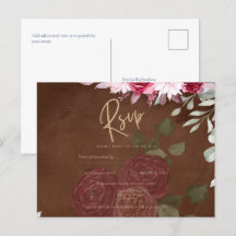 Burgundy Brown Floral Winter Fall Wedding Invite