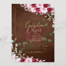 Burgundy Brown Floral Winter Fall Wedding Invite Kaart