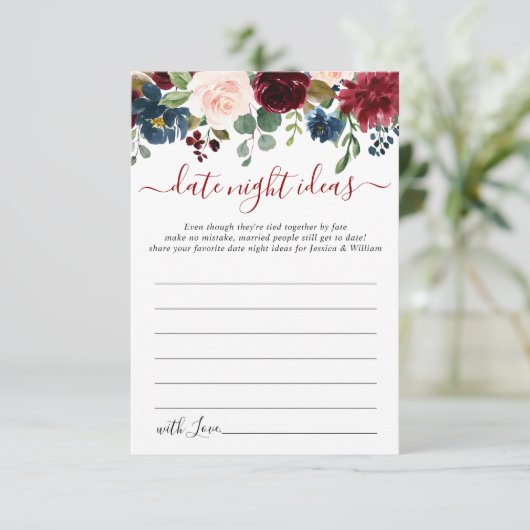 Burgundy Bruiloft Feest Date Night Idee Advieskaar Advieskaart (Staand voorkant)