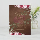 Burgundy Bruine Bloemige Winter Herfst Trouw Uitno Kaart (Staand voorkant)