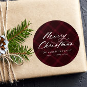 Burgundy Brushed Pset Merry kerst Ronde Sticker