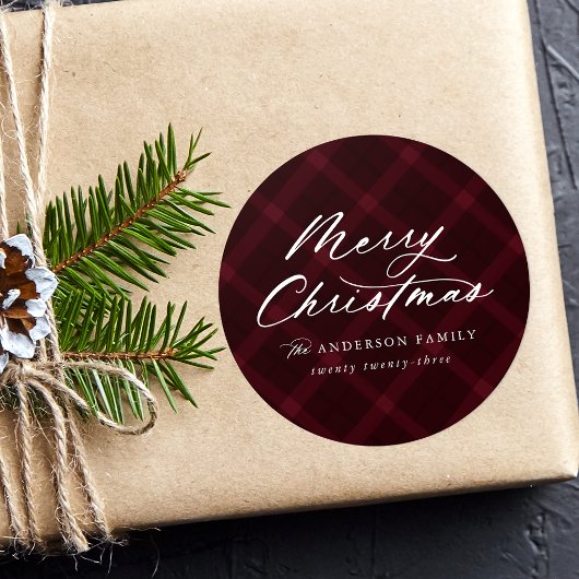 Burgundy Brushed Pset Merry kerst Ronde Sticker