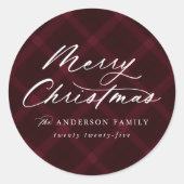 Burgundy Brushed Pset Merry kerst Ronde Sticker (Voorkant)