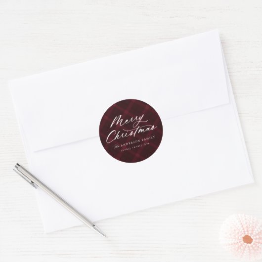 Burgundy Brushed Pset Merry kerst Ronde Sticker (Envelop)