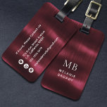 Burgundy Brushed Steel Faux Metal Monogram Bagagelabel<br><div class="desc">Travel in elegance with this Burgundy Brushed Steel Faux Metal Monogram Luggage Tag. The design features a rich burgundy faux brushed metal background inspired by sleek stainless steel finishes, creating a bold yet refined look. Personalize the front with your monogram initials and name in crisp white typography for a clean...</div>