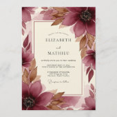 Burgundy Brushstroke Bloom Wedding Kaart (Voorkant)