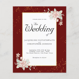 Burgundy Budget Weduwschap Uitnodiging roze Peony Flyer