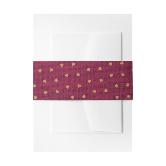Burgundy Burlap Cute Gold Hearts Rustic Farmhouse Uitnodigingen Wikkel (Voorkant Voorbeeld)